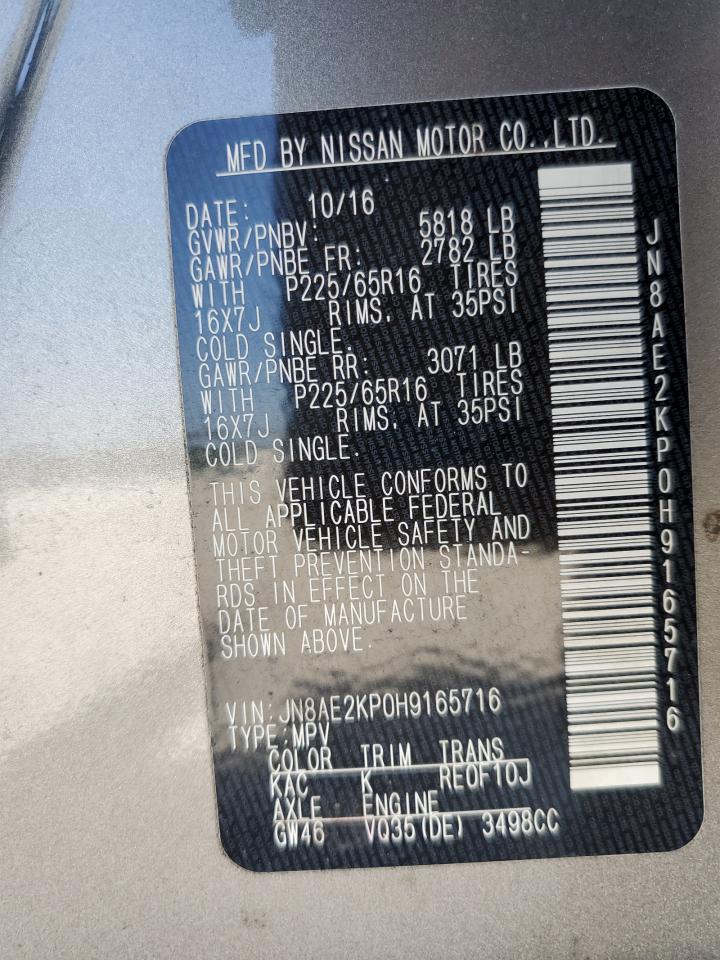 2017 Nissan Quest S VIN: JN8AE2KP0H9165716 Lot: 57206875