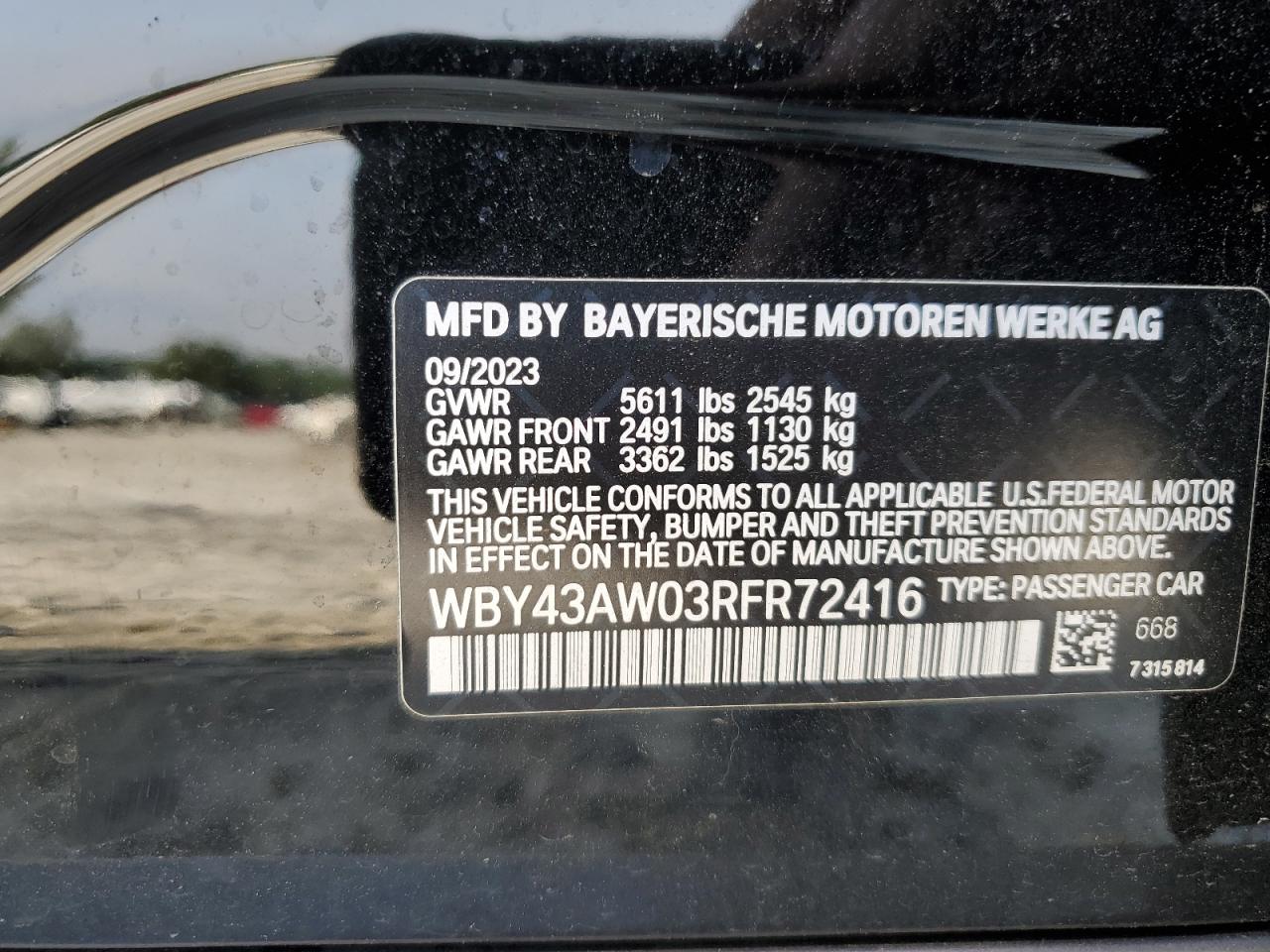2024 BMW I4 Edrive 35 VIN: WBY43AW03RFR72416 Lot: 56350395