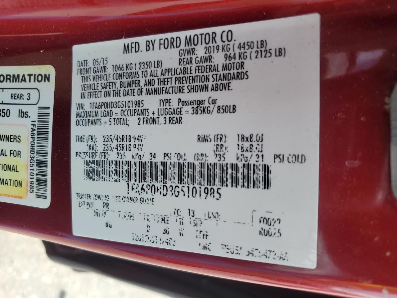 1FA6P0HD3G5101985 FORD FUSION 2016