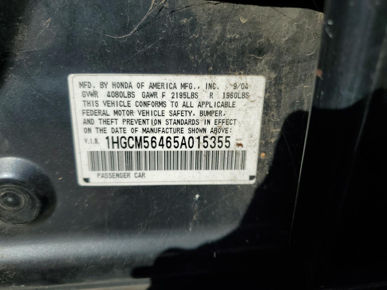 2005 Honda Accord Lx VIN: 1HGCM56465A015355 Lot: 48849255