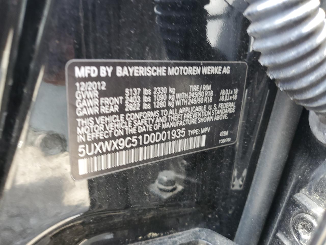 2013 BMW X3 xDrive28I VIN: 5UXWX9C51D0D01935 Lot: 55900445