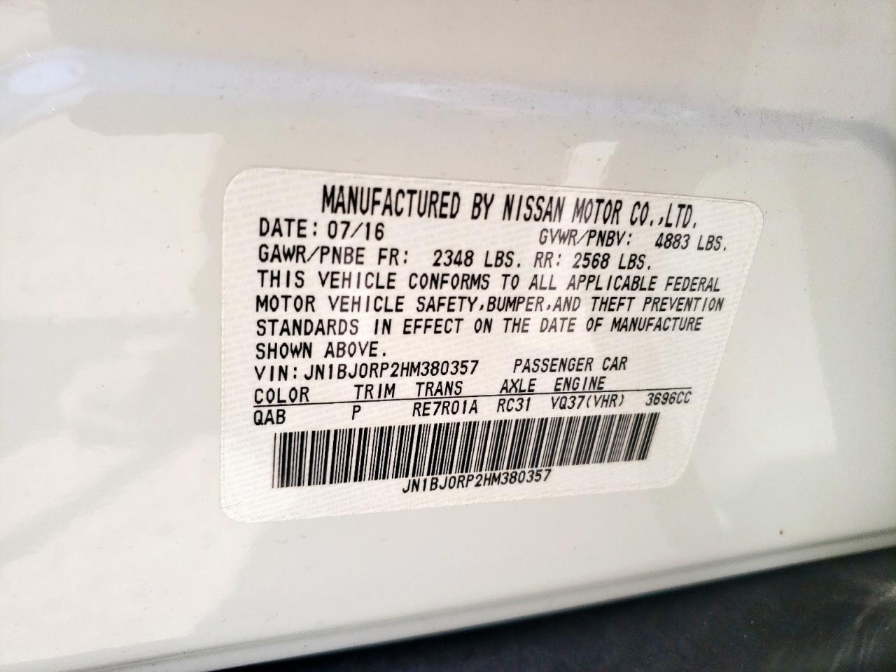 2017 Infiniti Qx50 VIN: JN1BJ0RP2HM380357 Lot: 57205385