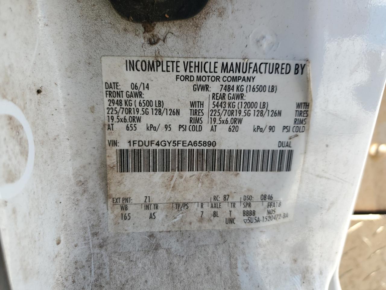 2015 Ford F450 Super Duty VIN: 1FDUF4GY5FEA65890 Lot: 55609555