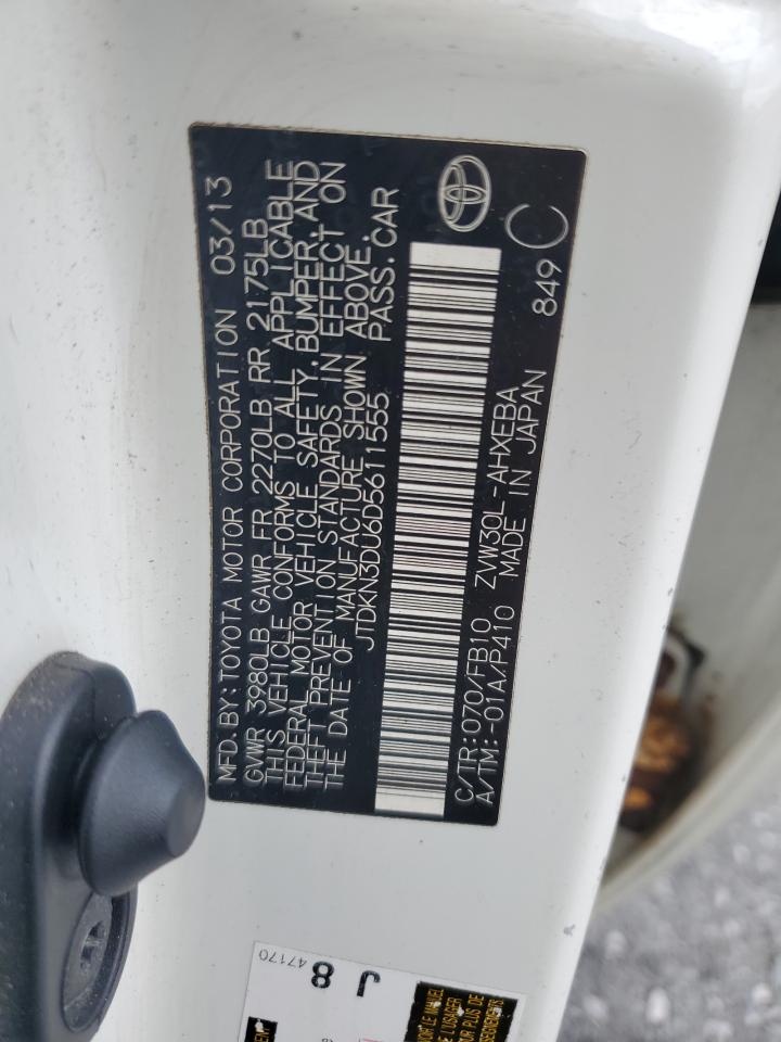 2013 Toyota Prius VIN: JTDKN3DU6D5611555 Lot: 58468005