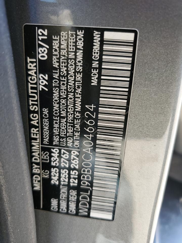 2012 Mercedes-Benz Cls 550 4Matic VIN: WDDLJ9BB0CA046624 Lot: 57421075