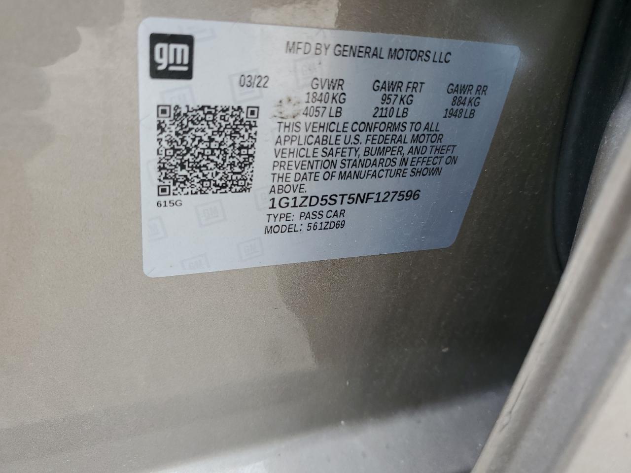 1G1ZD5ST5NF127596 CHEVROLET MALIBU 2022