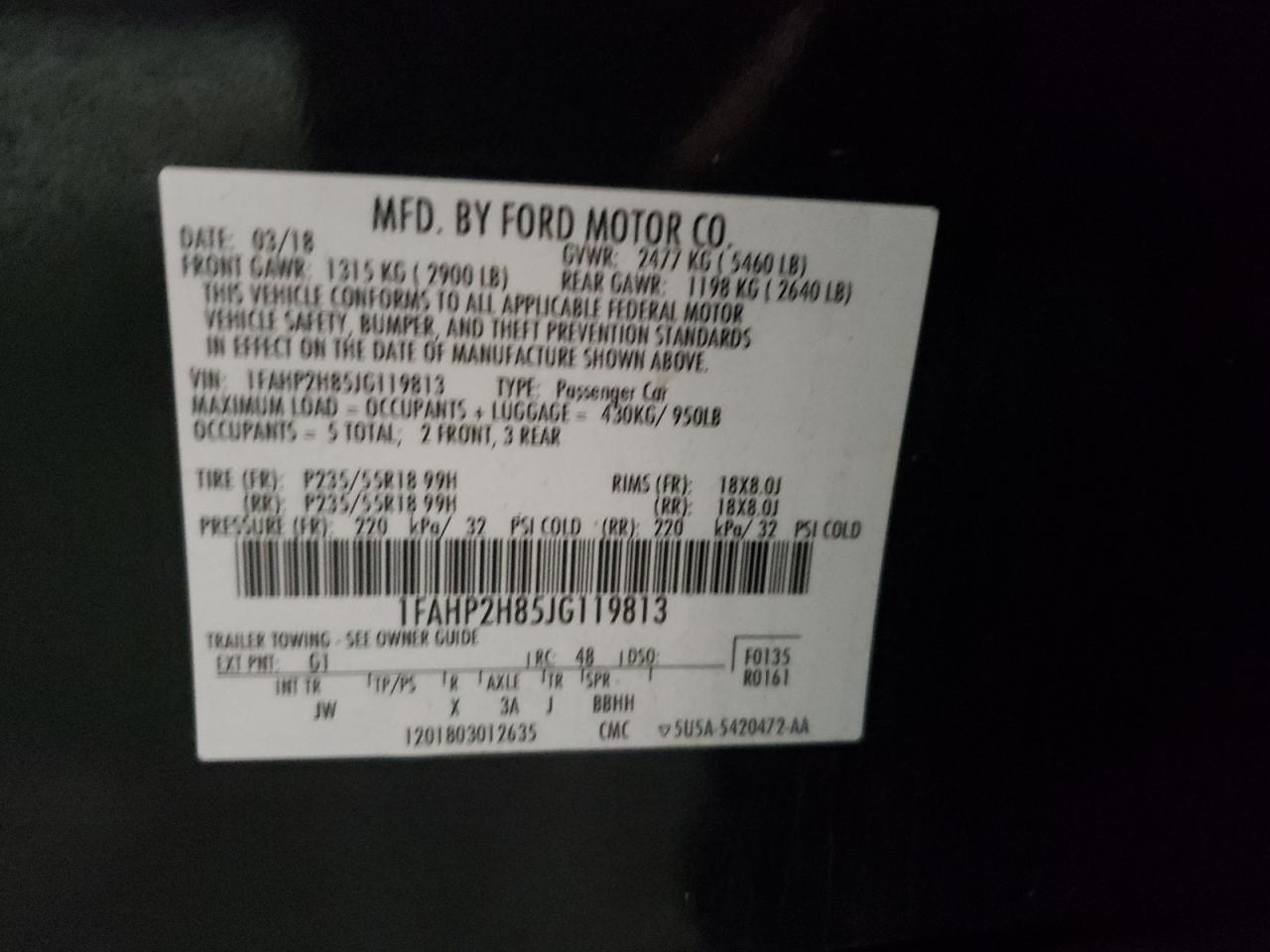 2018 Ford Taurus Sel VIN: 1FAHP2H85JG119813 Lot: 56678165