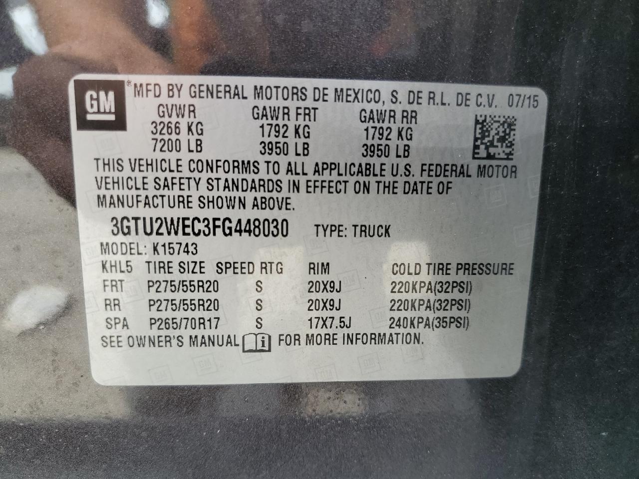 2015 GMC Sierra K1500 Denali VIN: 3GTU2WEC3FG448030 Lot: 56310555
