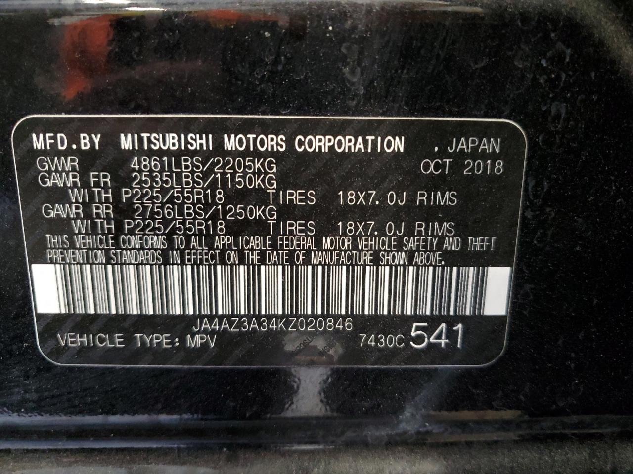 2019 Mitsubishi Outlander Se VIN: JA4AZ3A34KZ020846 Lot: 56519195