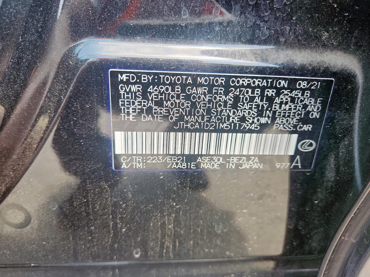 2021 Lexus Is 300 VIN: JTHCA1D21M5117945 Lot: 58202975