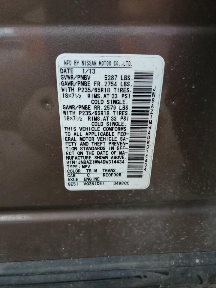 2013 Nissan Murano S VIN: JN8AZ1MW4DW314434 Lot: 57037645