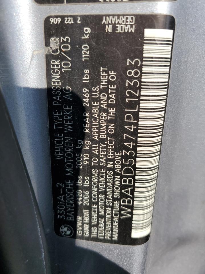 2004 BMW 330 Ci VIN: WBABD53474PL12383 Lot: 58995295