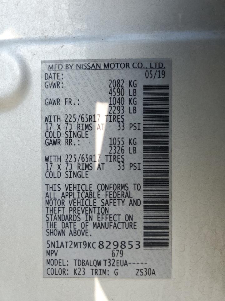 5N1AT2MT9KC829853 NISSAN ROGUE 2019
