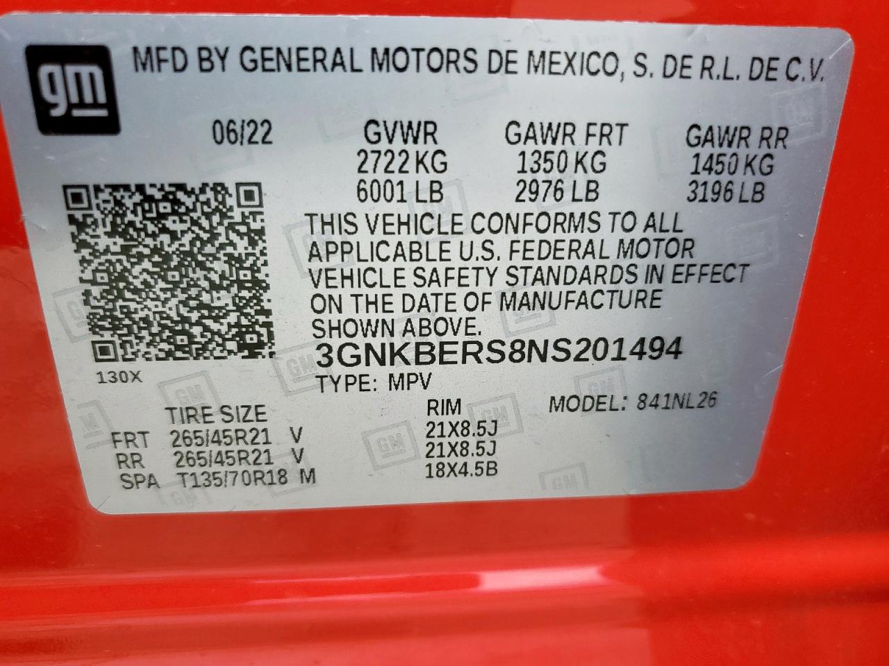 2022 Chevrolet Blazer Rs VIN: 3GNKBERS8NS201494 Lot: 58893565