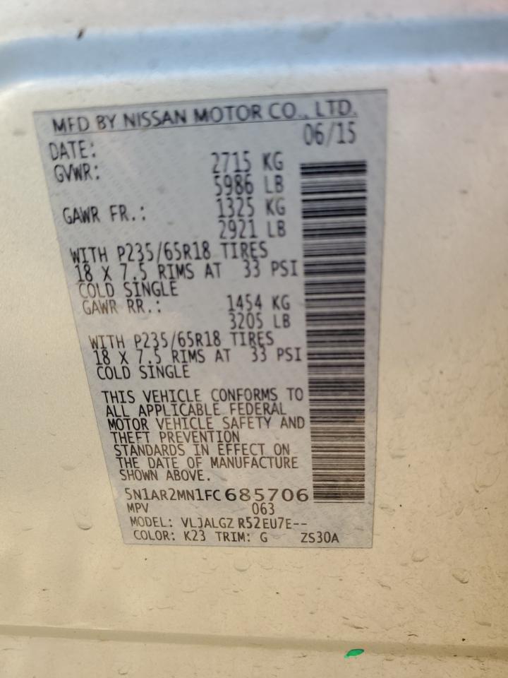 2015 Nissan Pathfinder S VIN: 5N1AR2MN1FC685706 Lot: 56060515