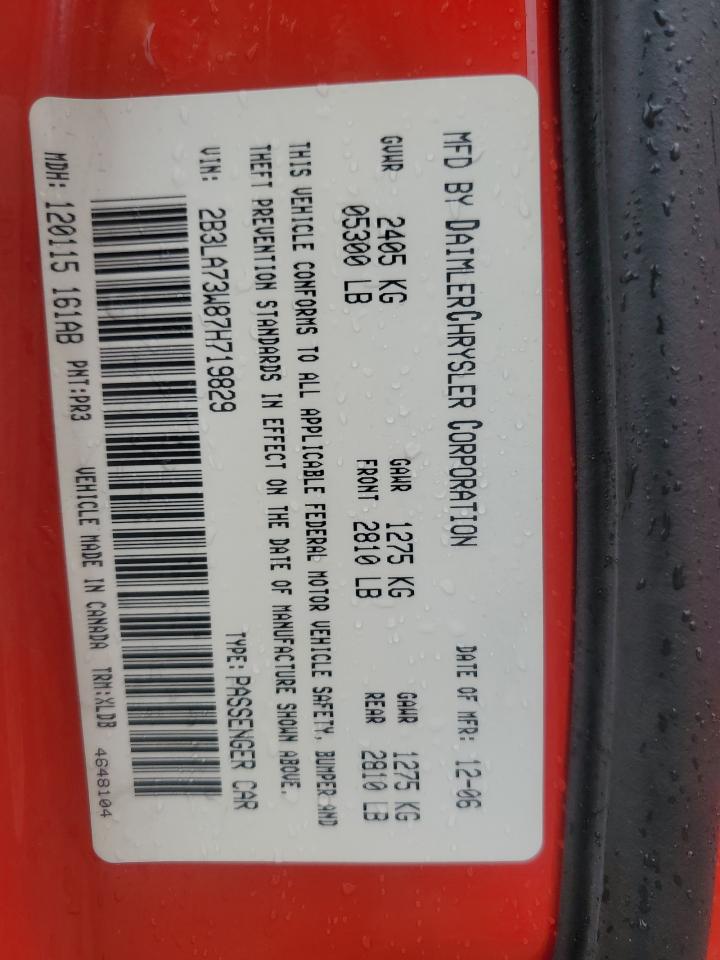 2007 Dodge Charger Srt-8 VIN: 2B3LA73W87H719829 Lot: 56049515