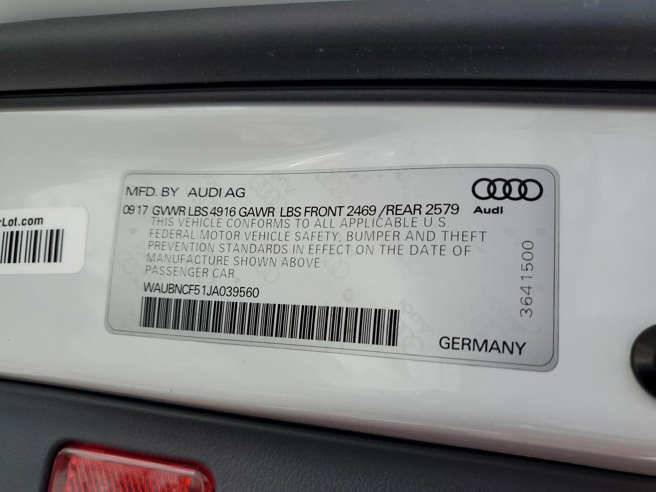 2018 Audi A5 Premium Plus VIN: WAUBNCF51JA039560 Lot: 56867505