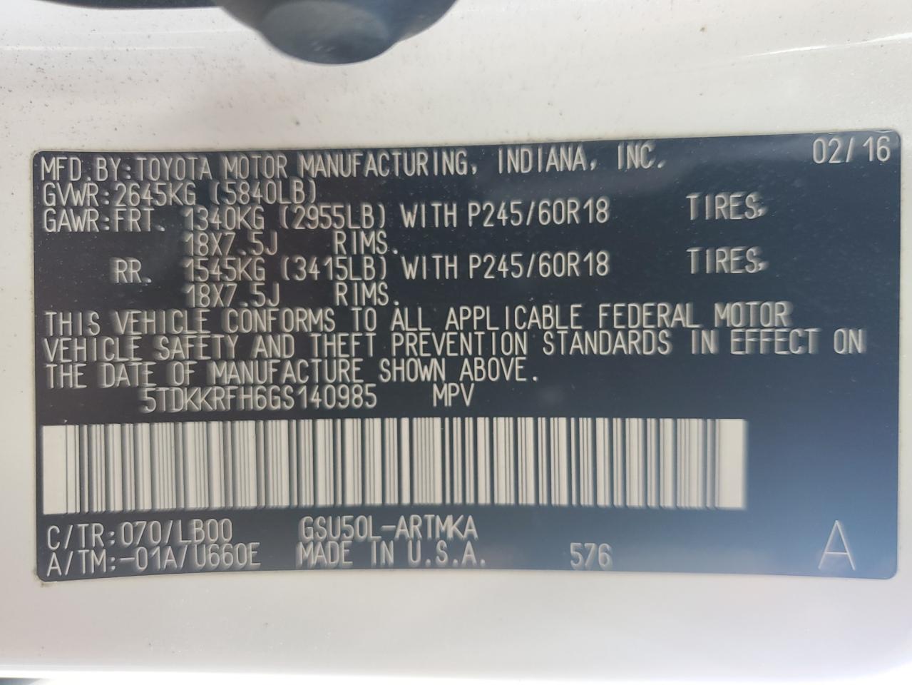 5TDKKRFH6GS140985 TOYOTA HIGHLANDER 2016