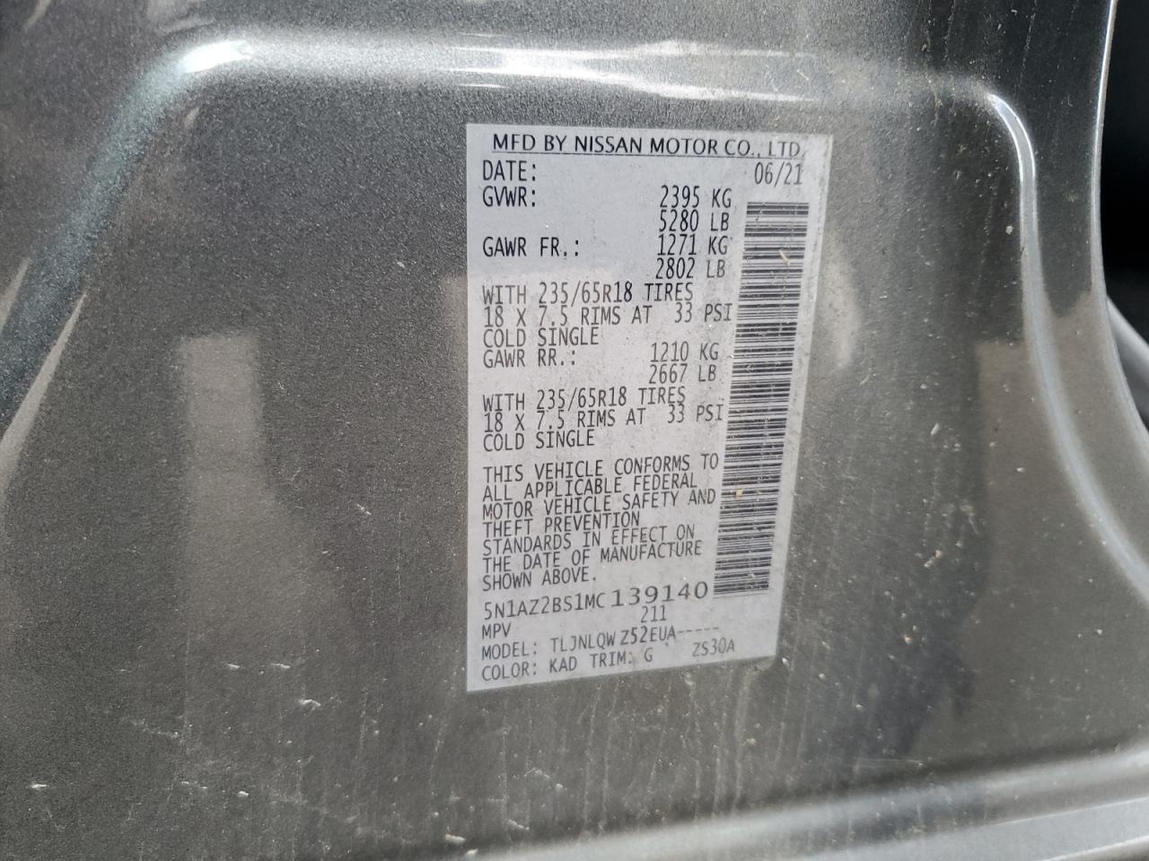 5N1AZ2BS1MC139140 NISSAN MURANO 2021