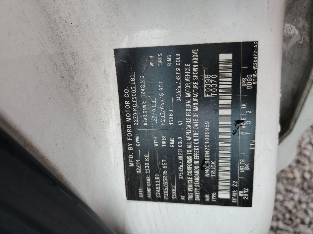 2012 Ford Transit Connect Xlt VIN: NM0LS6BN2CT089959 Lot: 57134505