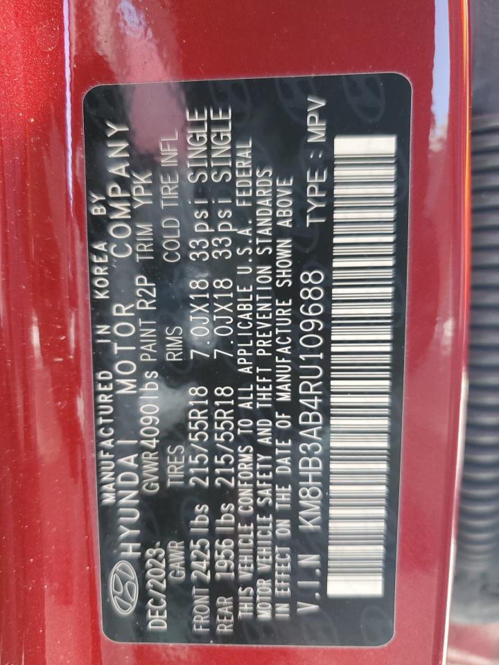 2024 Hyundai Kona Sel VIN: KM8HB3AB4RU109688 Lot: 57149485