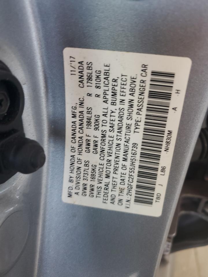 2018 Honda Civic Lx VIN: 2HGFC2F55JH516739 Lot: 56500605