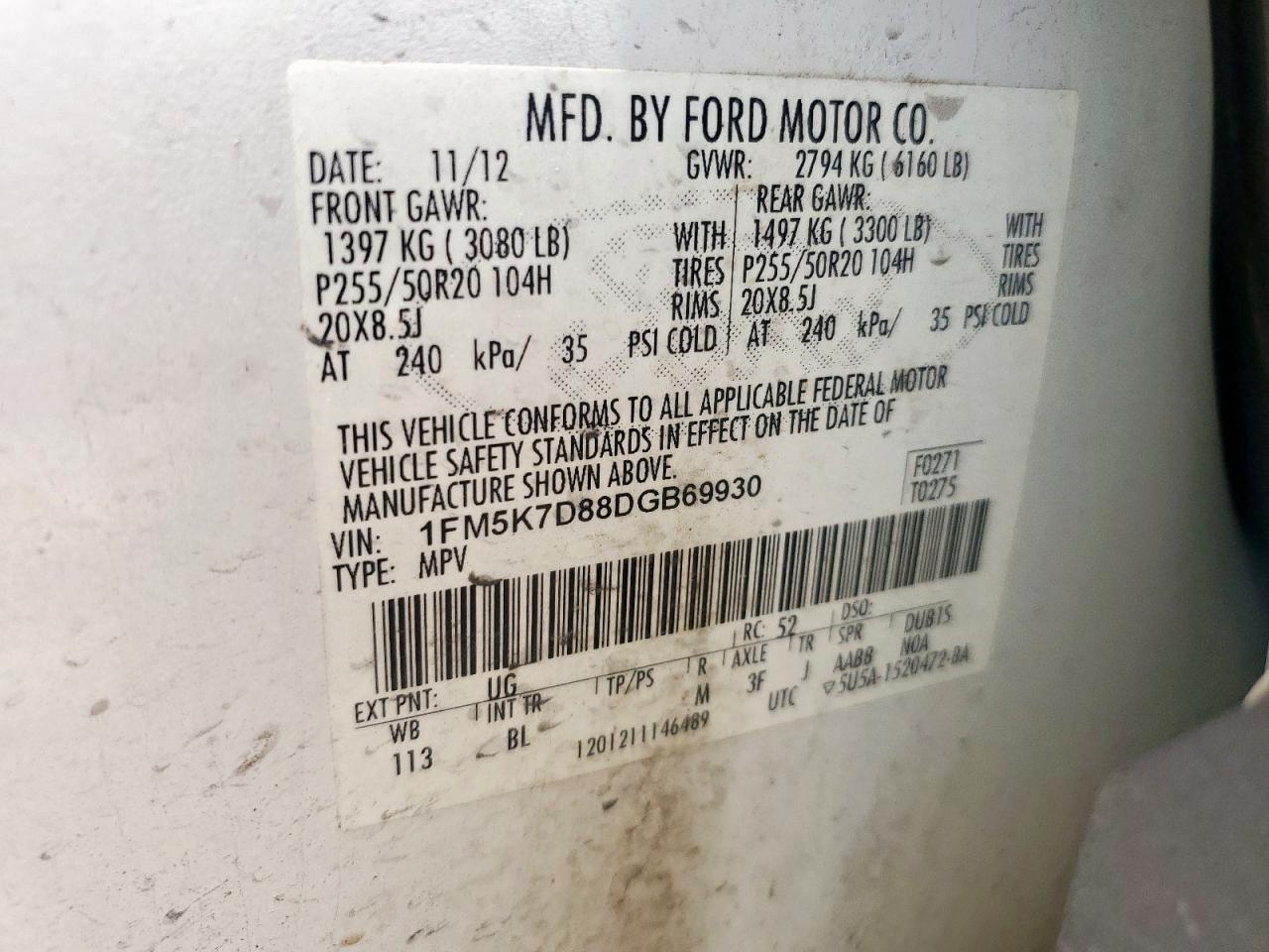 2013 Ford Explorer Xlt VIN: 1FM5K7D88DGB69930 Lot: 56863825