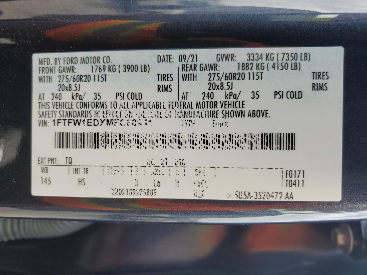 2021 Ford F150 Supercrew VIN: 1FTFW1EDXMFC68941 Lot: 58627445