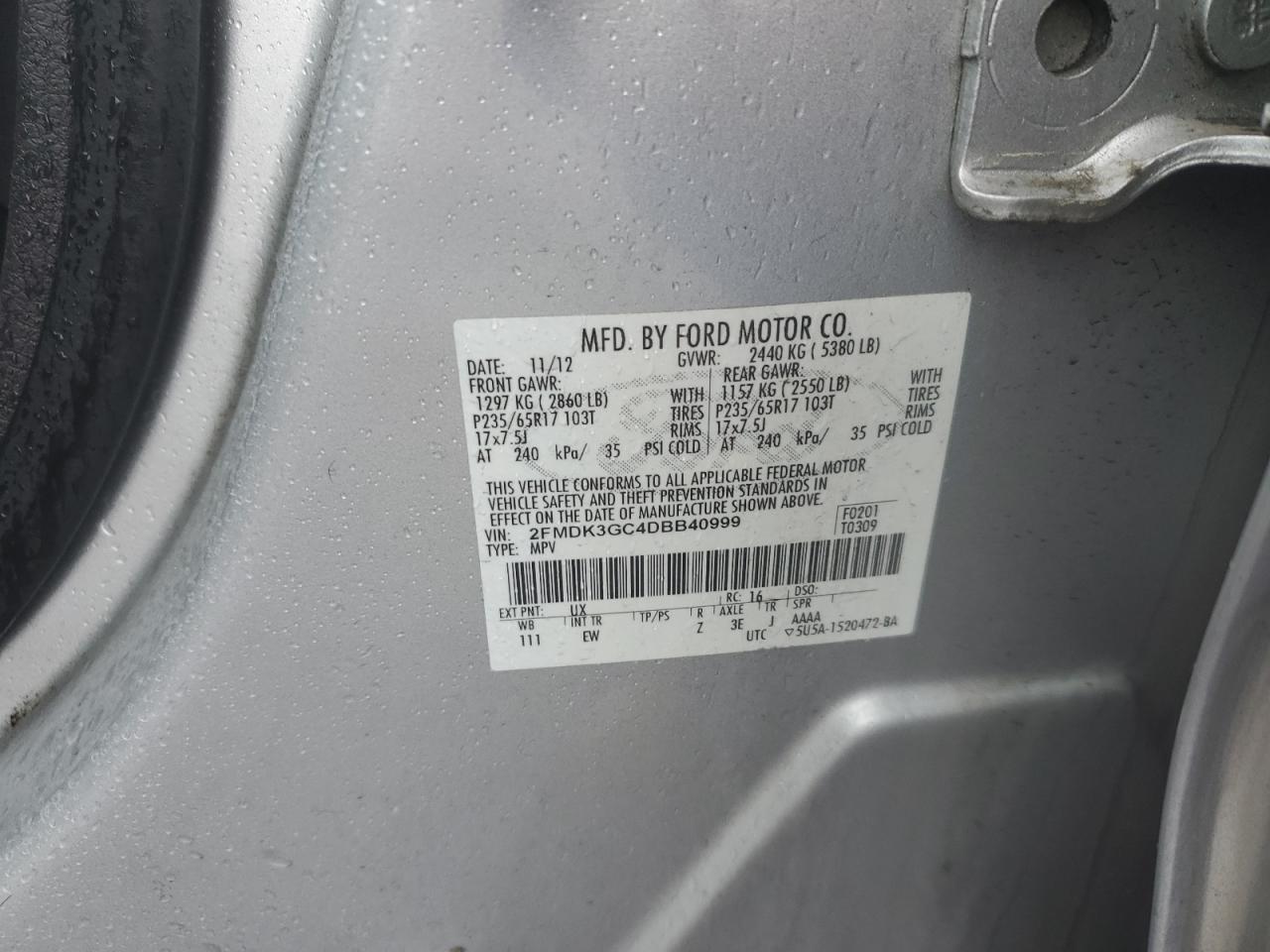 2013 Ford Edge Se VIN: 2FMDK3GC4DBB40999 Lot: 56787825