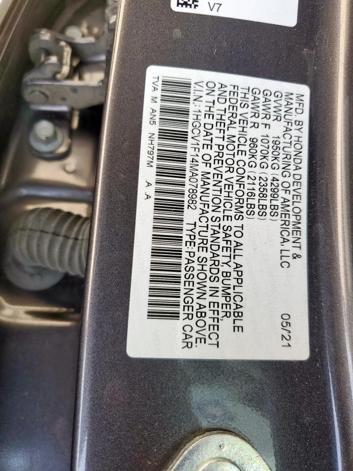 2021 Honda Accord Lx VIN: 1HGCV1F14MA078982 Lot: 56529405