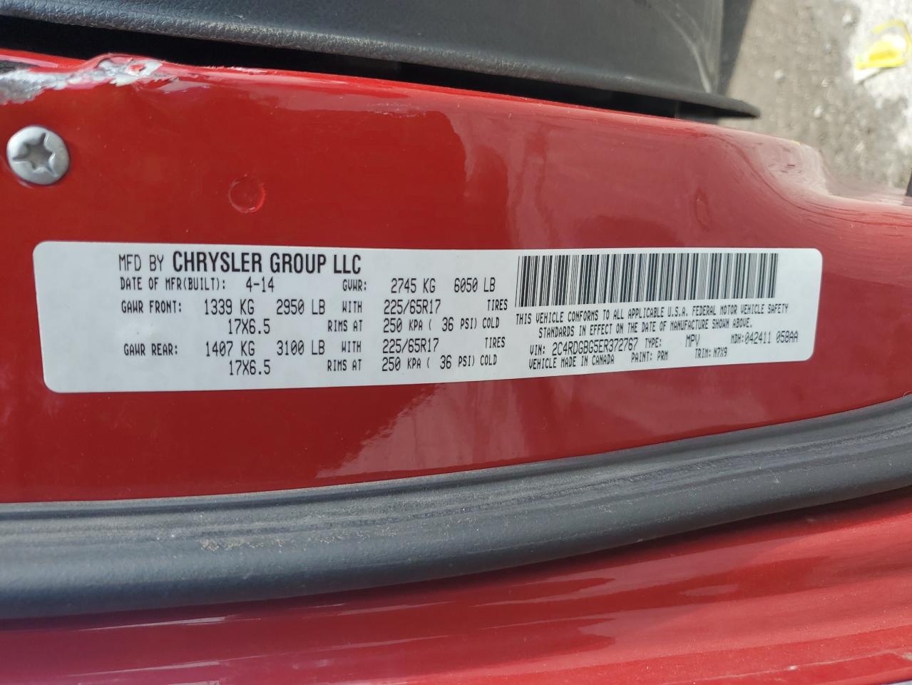 2014 Dodge Grand Caravan Se VIN: 2C4RDGBG5ER372767 Lot: 56776725