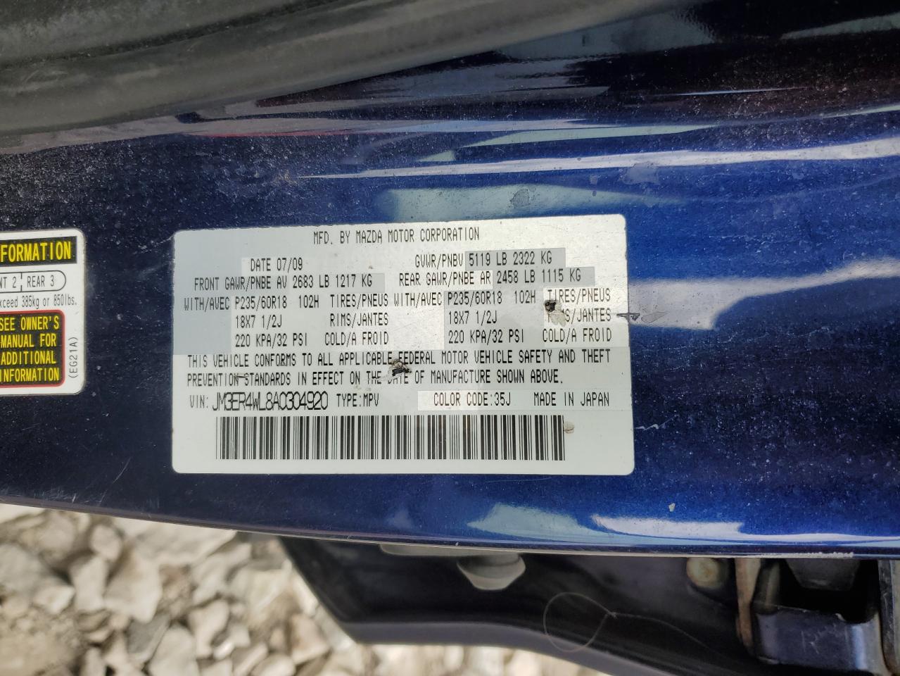2010 Mazda Cx-7 VIN: JM3ER4WL8A0304920 Lot: 55747955