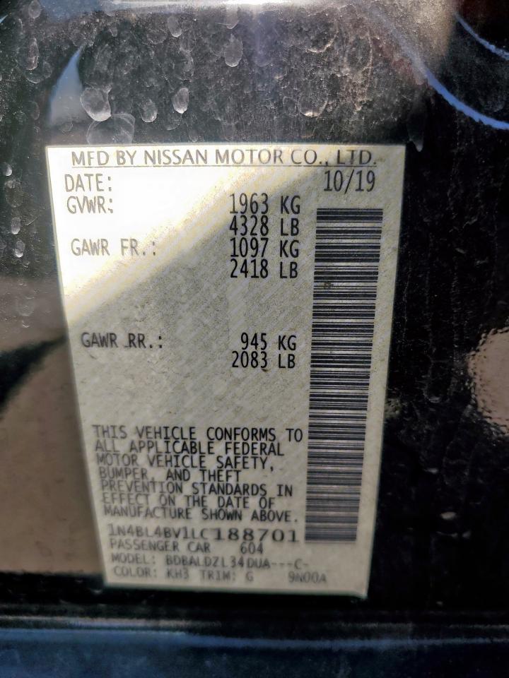 2020 Nissan Altima S VIN: 1N4BL4BV1LC188701 Lot: 56572355