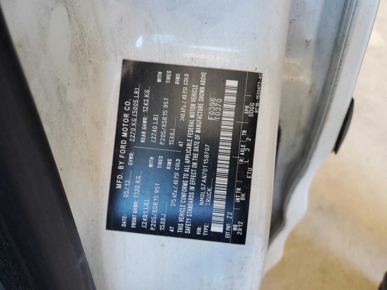 2013 Ford Transit Connect Xl VIN: NM0LS7AN7DT159707 Lot: 58067965