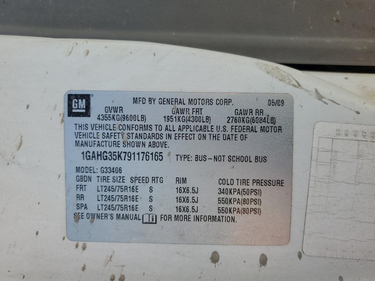 2009 Chevrolet Express G3500 VIN: 1GAHG35K791176165 Lot: 56750605