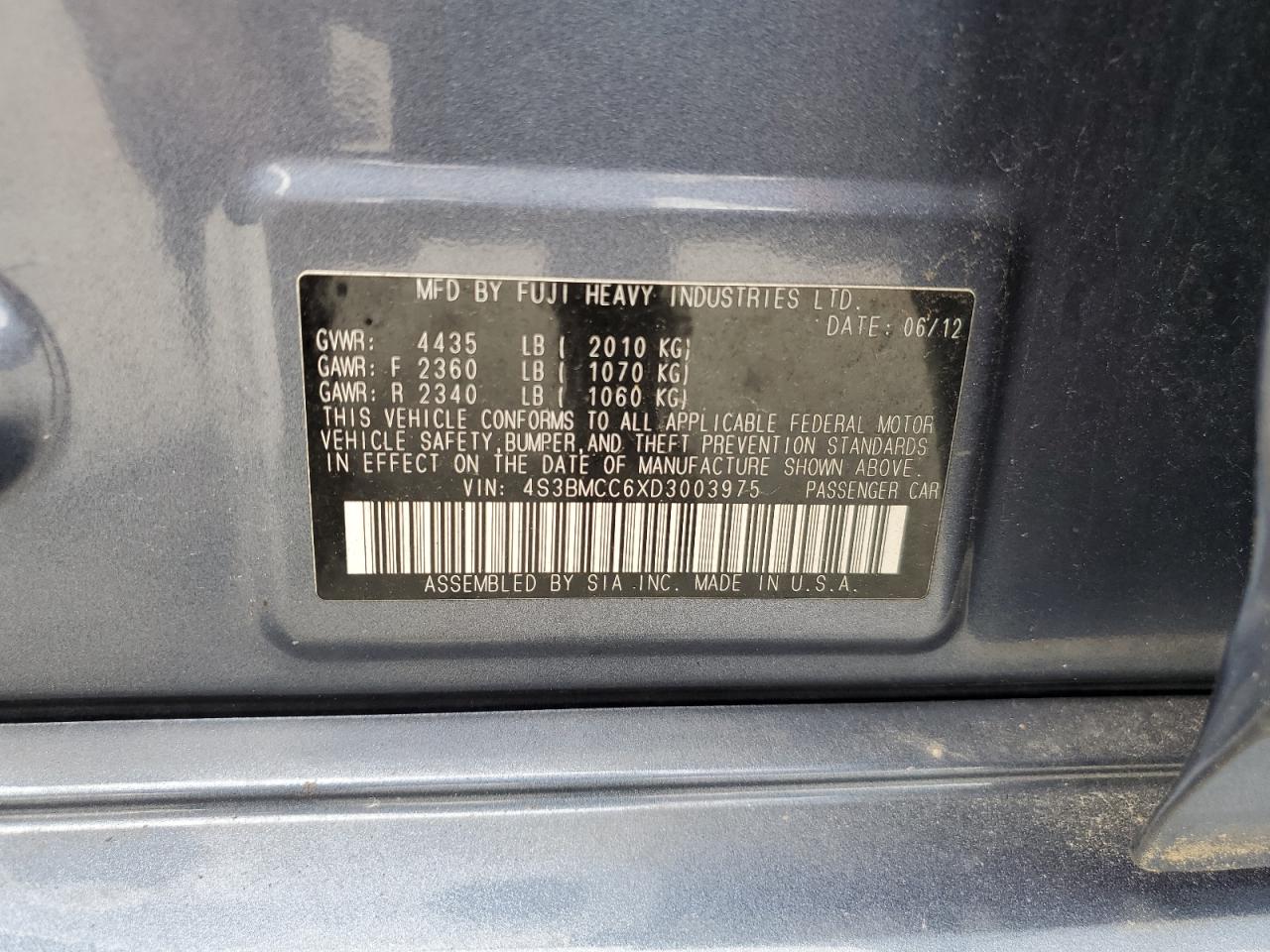 2013 Subaru Legacy 2.5I Premium VIN: 4S3BMCC6XD3003975 Lot: 55167715