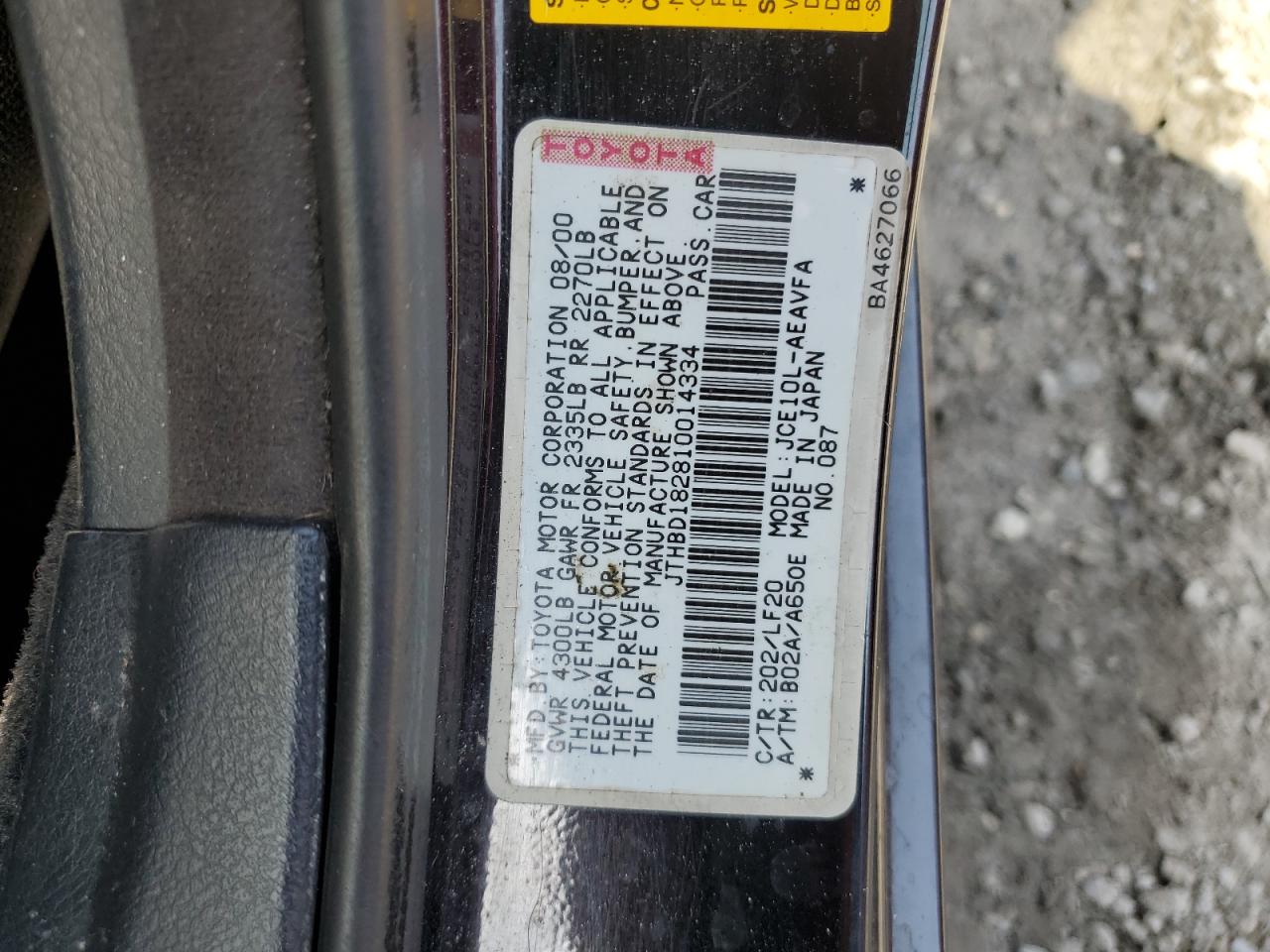 2001 Lexus Is 300 VIN: JTHBD182810014334 Lot: 56397165