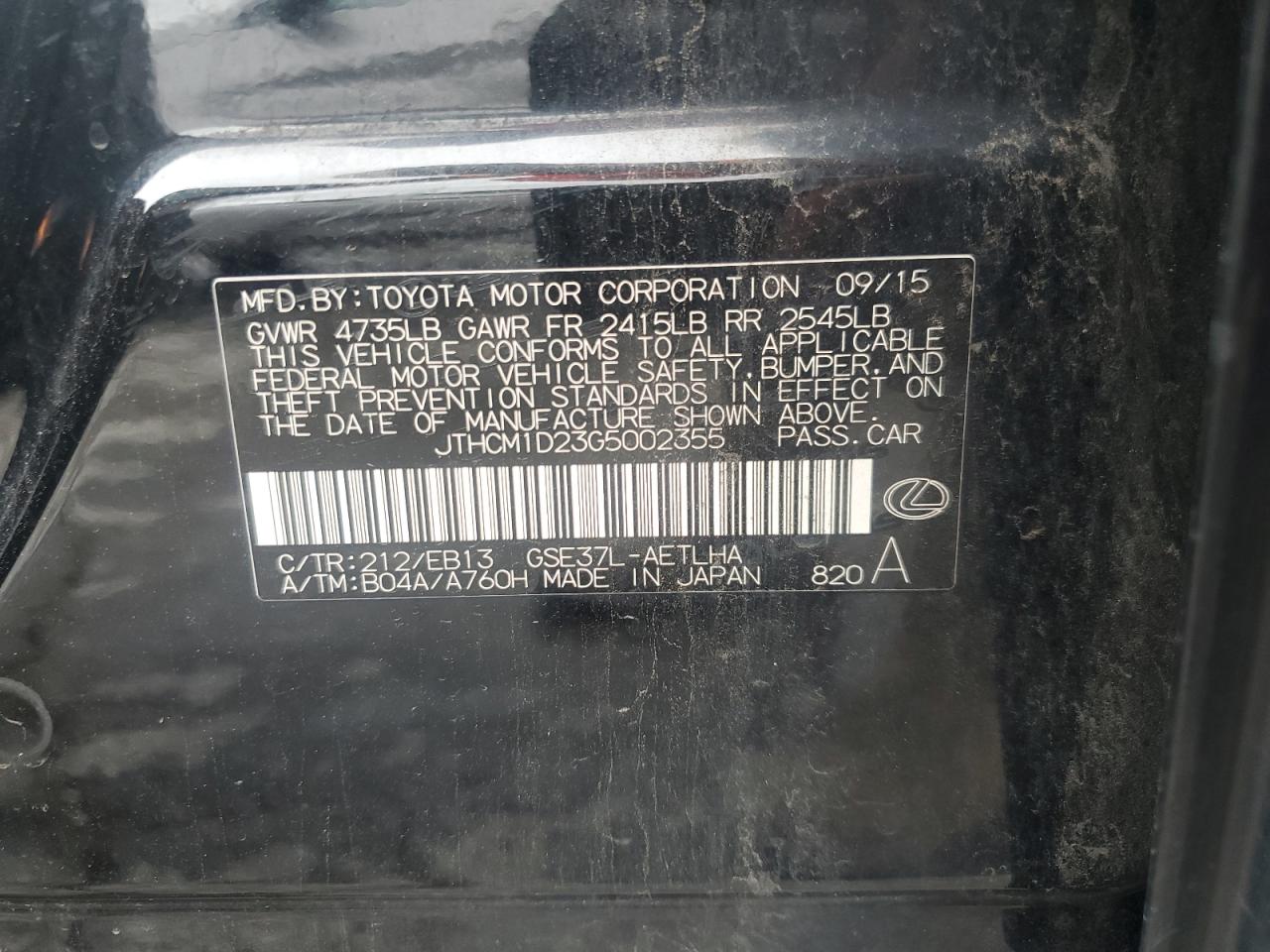 2016 Lexus Is 300 VIN: JTHCM1D23G5002355 Lot: 58187695