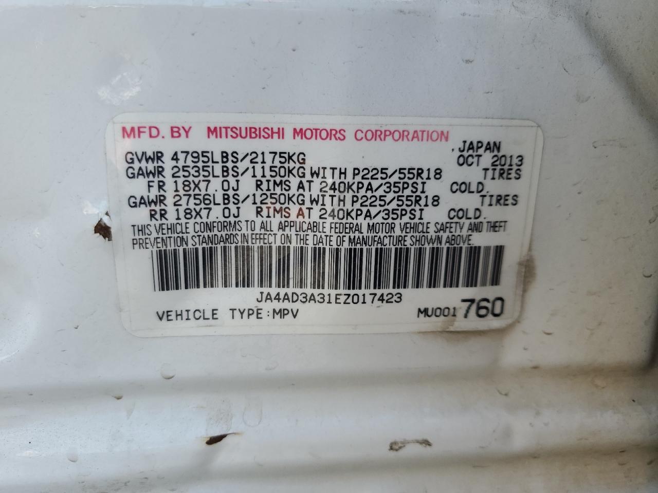 2014 Mitsubishi Outlander Se VIN: JA4AD3A31EZ017423 Lot: 55699995