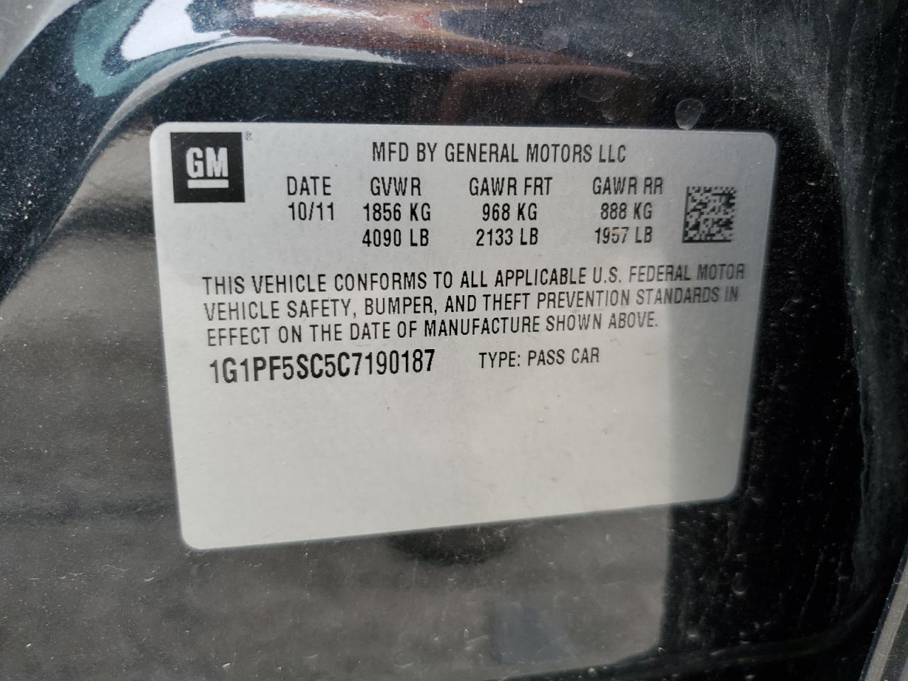 2012 Chevrolet Cruze Lt VIN: 1G1PF5SC5C7190187 Lot: 56483335