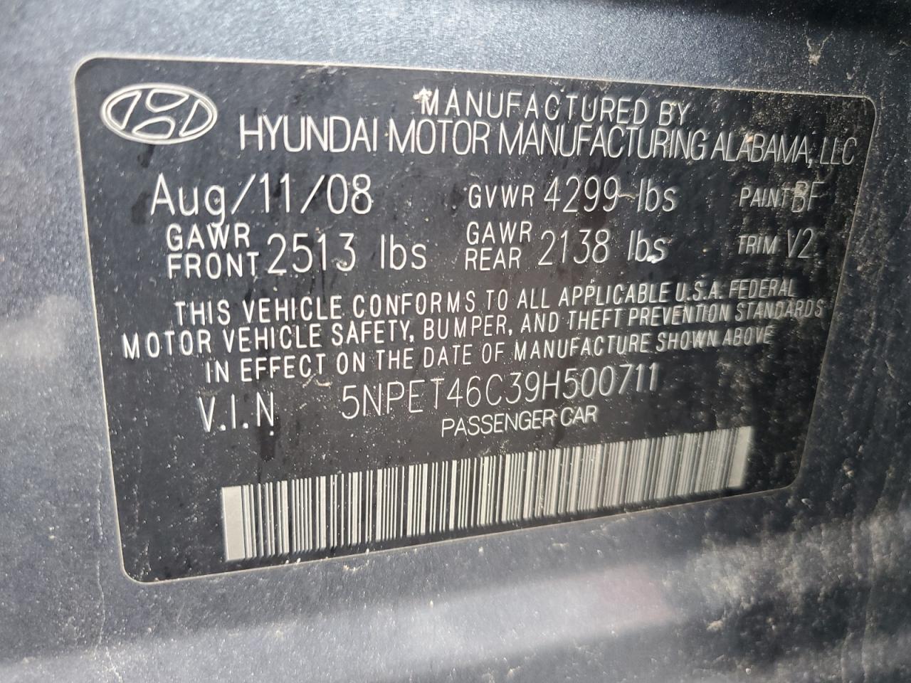 2009 Hyundai Sonata Gls VIN: 5NPET46C39H500711 Lot: 56832245