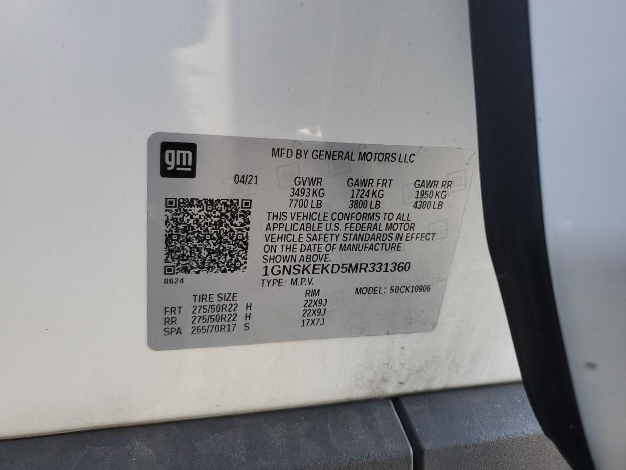 2021 Chevrolet Suburban K1500 Rst VIN: 1GNSKEKD5MR331360 Lot: 57723245