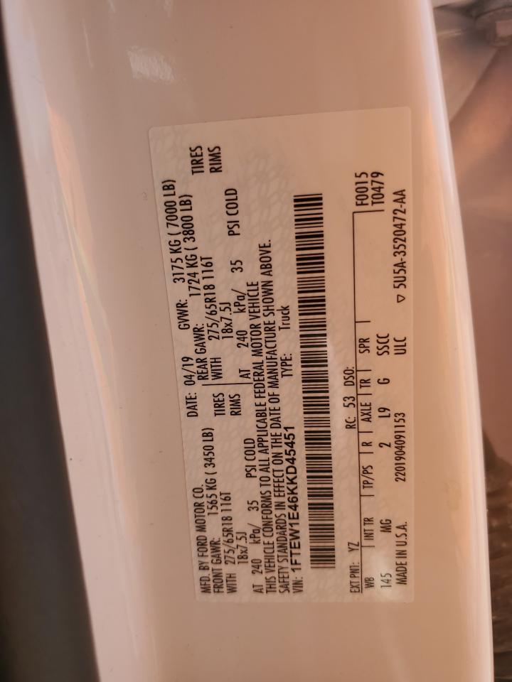 2019 Ford F150 Supercrew VIN: 1FTEW1E46KKD45451 Lot: 56521785