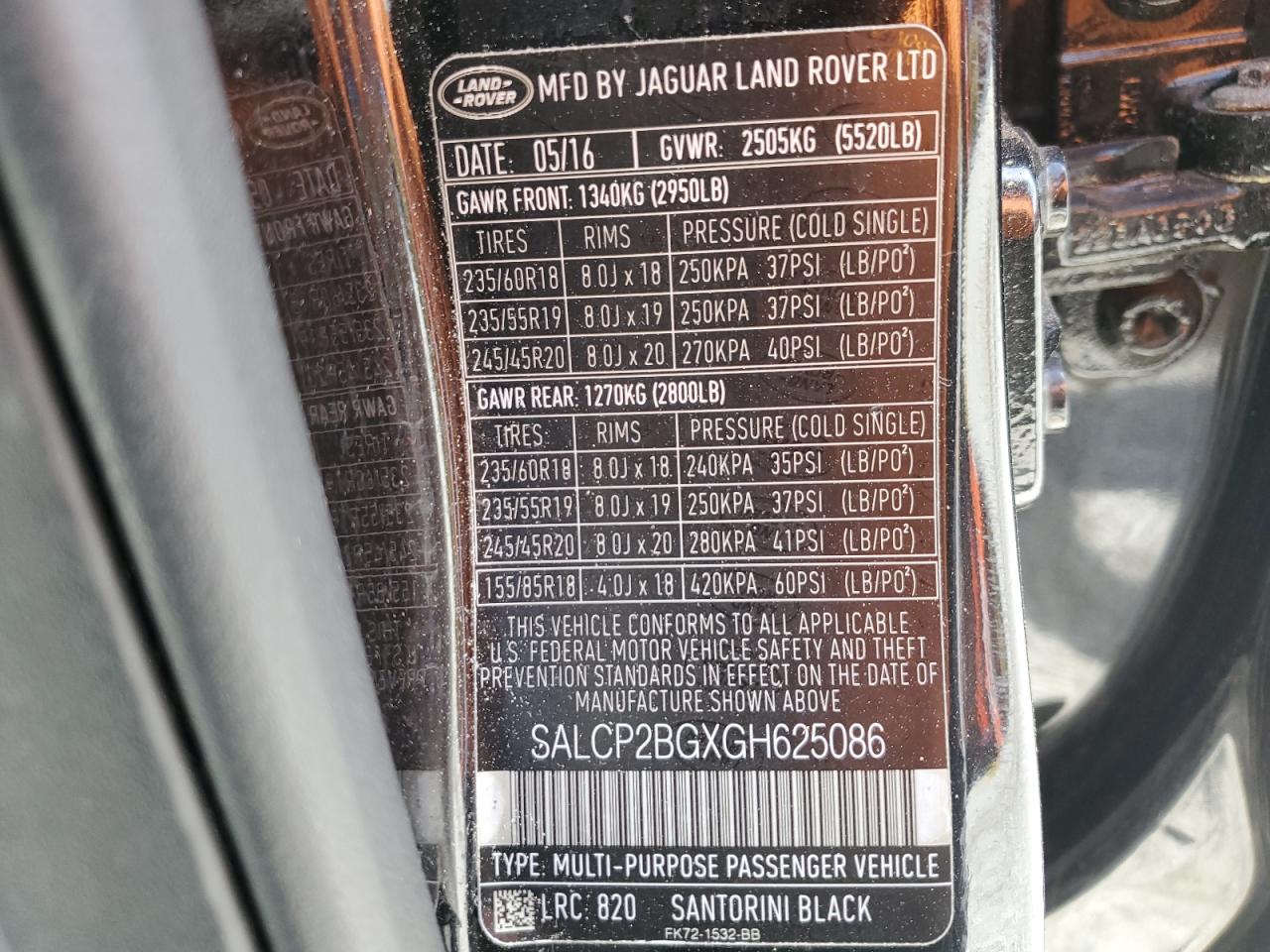 2016 Land Rover Discovery Sport Se VIN: SALCP2BGXGH625086 Lot: 57090755