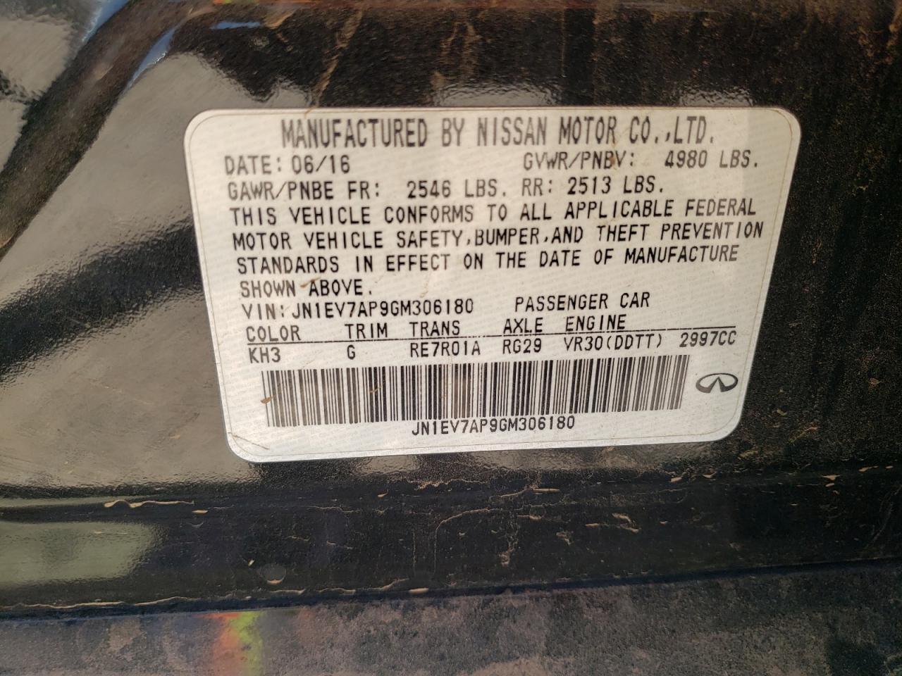 2016 Infiniti Q50 Premium VIN: JN1EV7AP9GM306180 Lot: 56924185