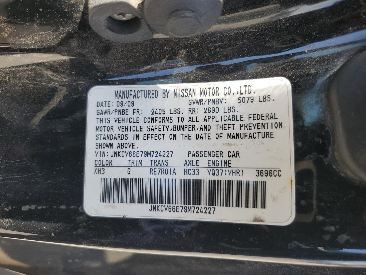 2009 Infiniti G37 Base VIN: JNKCV66E79M724227 Lot: 56971275