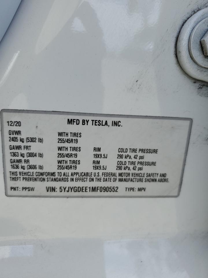 2021 Tesla Model Y VIN: 5YJYGDEE1MF090552 Lot: 56987935