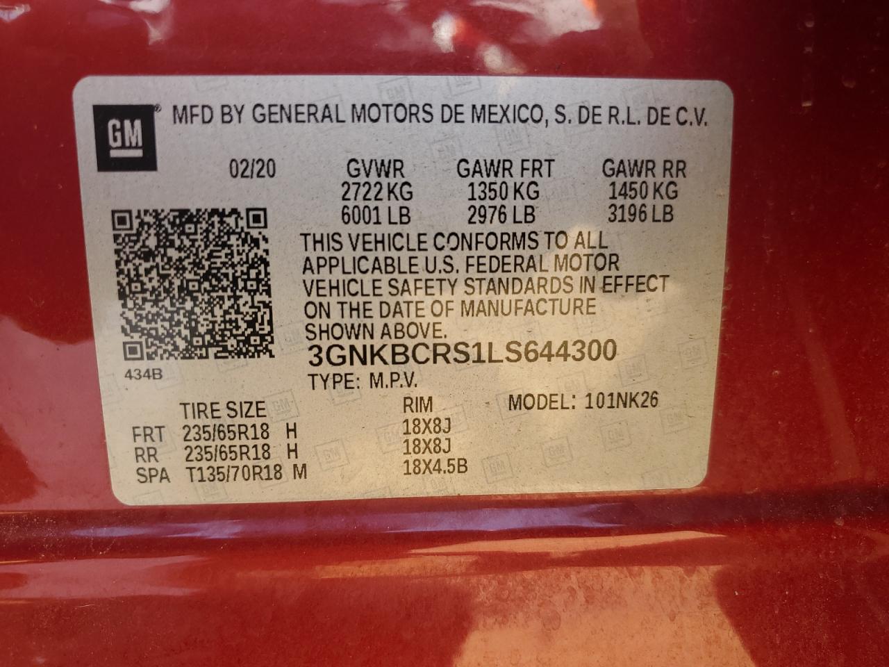 2020 Chevrolet Blazer 2Lt VIN: 3GNKBCRS1LS644300 Lot: 56741825