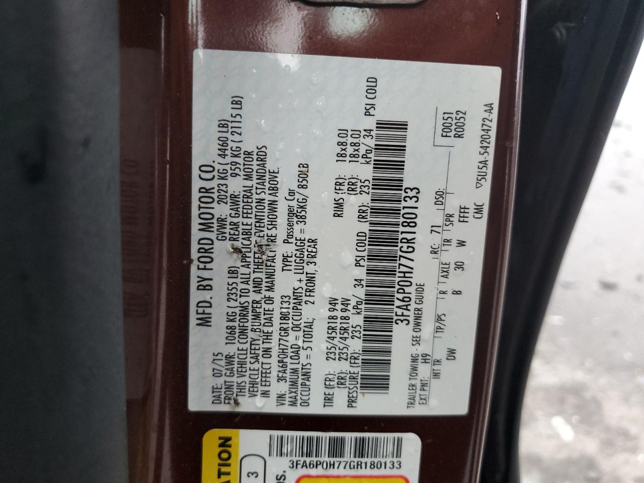 2016 Ford Fusion Se VIN: 3FA6P0H77GR180133 Lot: 57054365