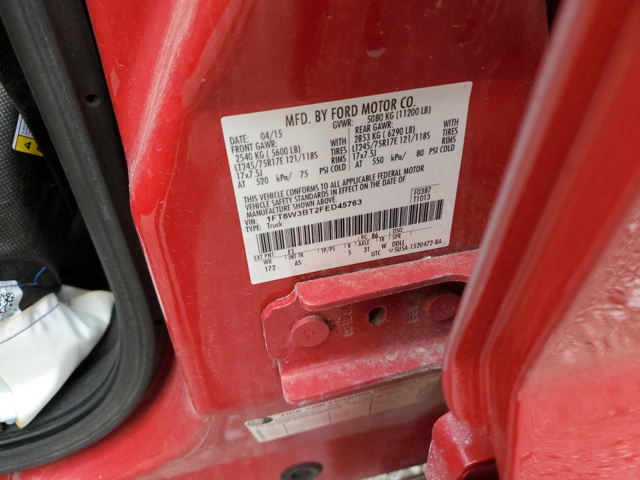2015 Ford F350 Super Duty VIN: 1FT8W3BT2FED45763 Lot: 56624525